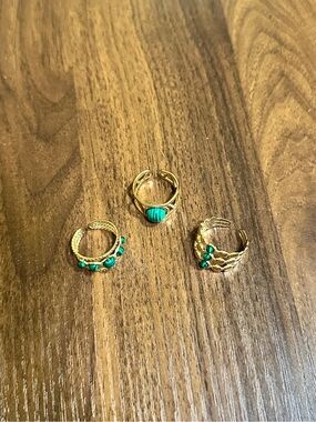 Gold Plated Adjustable Rings with Green Glass Stone